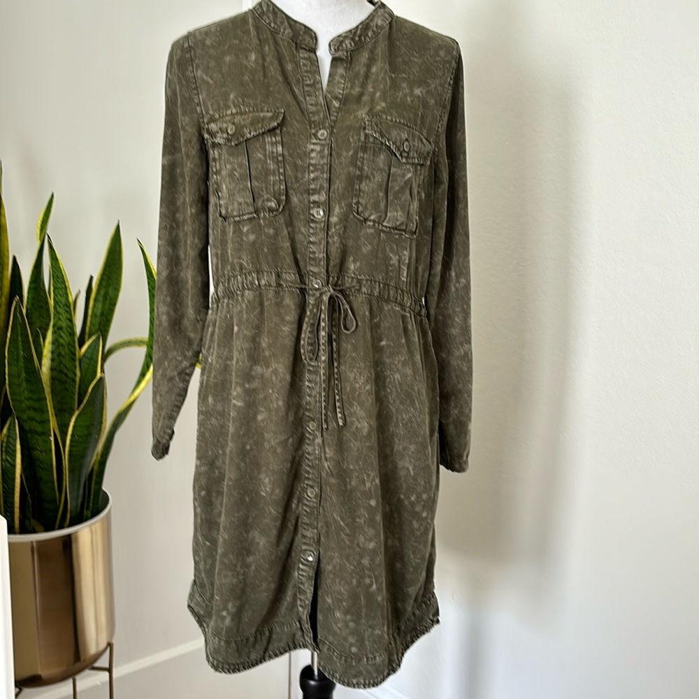 Velvet Heart Dress Olive Mineral Wash Shirt Dress size small
